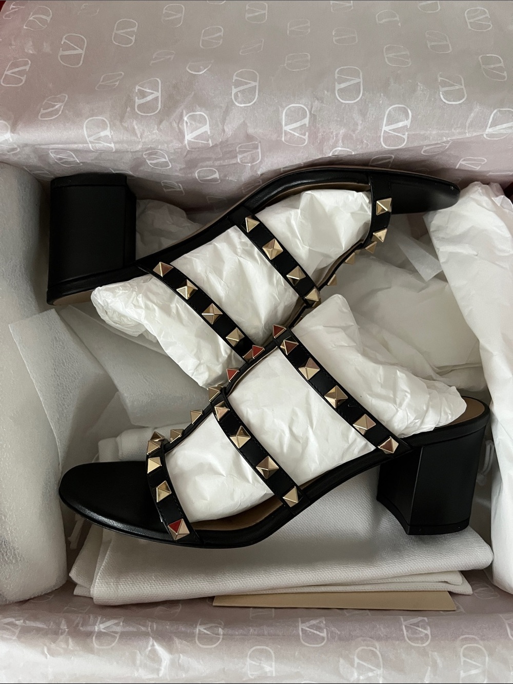 Valentino Garavani Black Leather Studded Heels